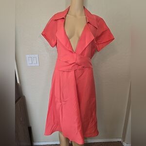 Max Mara Elegant Silk Linen Blend Coral Womens Wrap Tie Dress Size 4